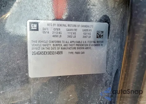 2014 Buick Regal z USA, uszkodzony, nr VIN 2G4GK5EX9E9314668